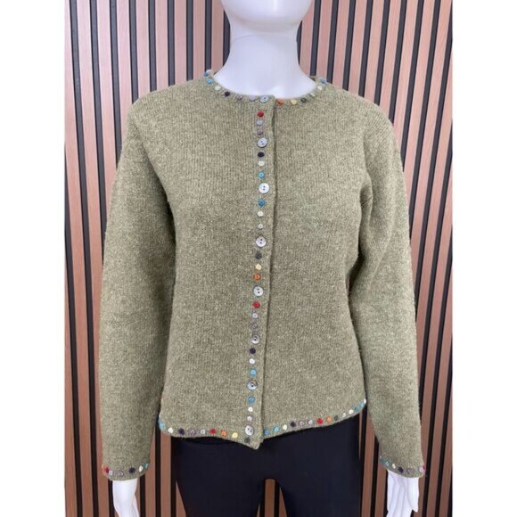 Newton Trading Co. Women's Sweater Cardigan Embroidered Button Detail PM Green - Picture 1 of 7